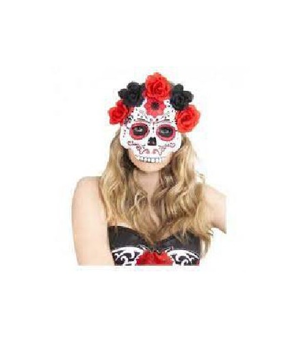 -MASCARA CATRINA CON FLORES ROJAS-NEGRAS