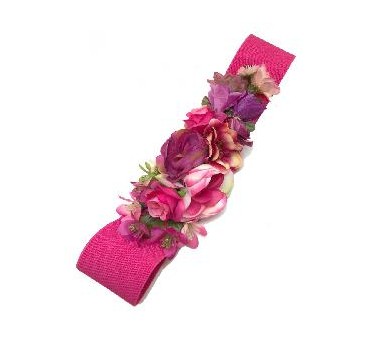 CINTURON ELASTICO FLORES FUCSIA