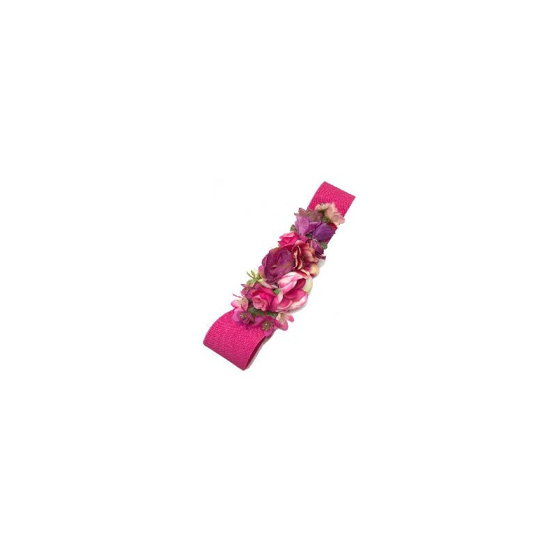 CINTURON ELASTICO FLORES FUCSIA