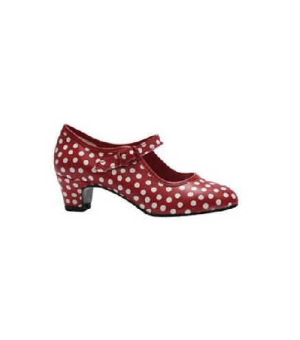 ZAPATO FLAMENCO POLIPIEL ROJO LUNARES T-32