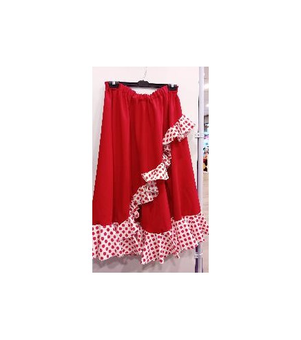 FALDA FLAMENCA ROJA  2 VOLANTES DIAGONAL T-XL