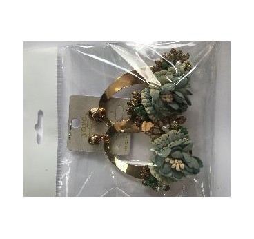 PENDIENTES DORADO CON FLORES VERDE MENTA