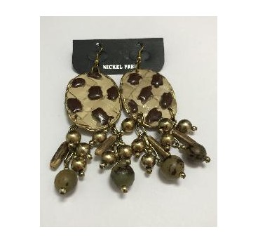 PENDIENTES REDONDOS  MARRON CON CUENTAS