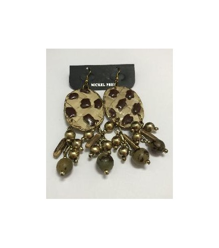 PENDIENTES REDONDOS  MARRON CON CUENTAS