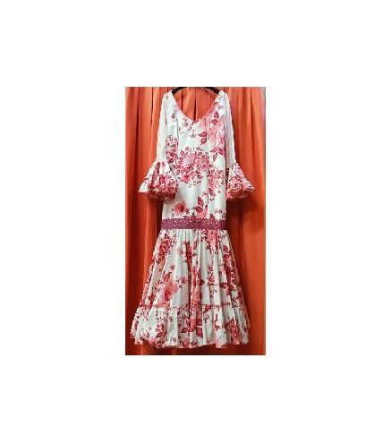 VESTIDO ANDALUCIA CANESTERO ESTAMPADO CARMIN Y CREMA T-42