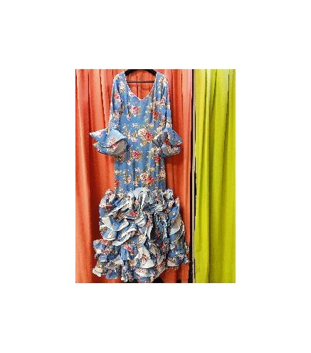 VESTIDO PATIOS AZUL ESTAMPADO FLORES T-38