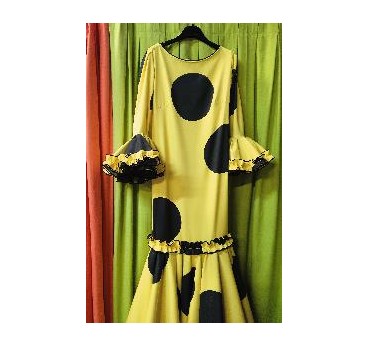 VESTIDO PASION AMARILLO CON LUNAR GALLETA NEGRO T 42