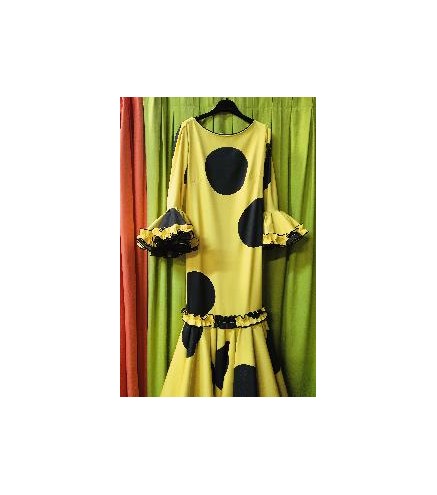 VESTIDO PASION AMARILLO CON LUNAR GALLETA NEGRO T 42