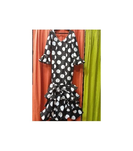 VESTIDO JARDINERA NEGRO LUNAR GALLETA  BLANCO T-50