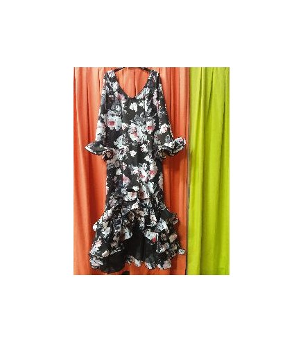 VESTIDO HUELVA NEGRO ESTAMPADO FLORES T-50