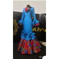 VESTIDO SEVILLA AZUL TURQUESA ESTAMPADO ROJO T-42