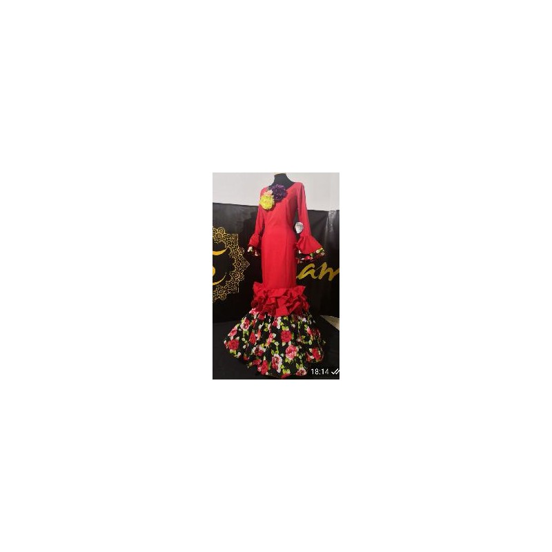 VESTIDO SEVILLA ROJO ESTAMPADO FLORES T-36