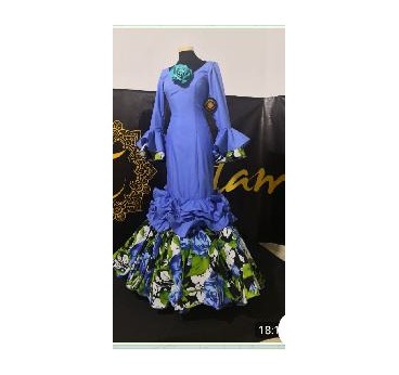 VESTIDO SEVILLA AZUL Y ESTAMPADO FLORES VERDE T-38