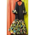 VESTIDO PASION NEGRO VOLANTE ESTAMPADO FLORES T50