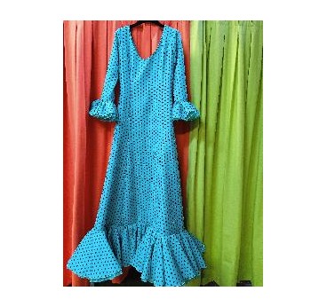 VESTIDO FLAMENCO LORETO VERDE AGUA LUNAR NEGRO LENTEJA  T42