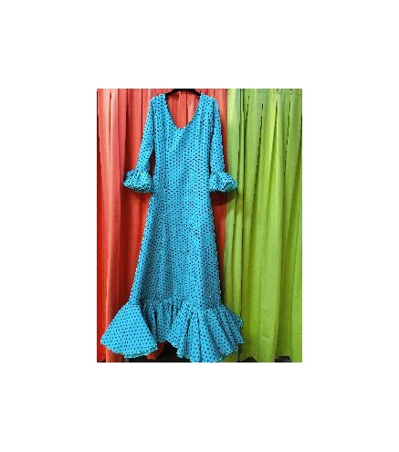 VESTIDO FLAMENCO LORETO VERDE AGUA LUNAR NEGRO LENTEJA  T42