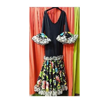 VESTIDO RELINHO NEGRO Y ESTAMPADO FLORES T-44