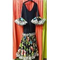 VESTIDO RELINHO NEGRO Y ESTAMPADO FLORES T-44