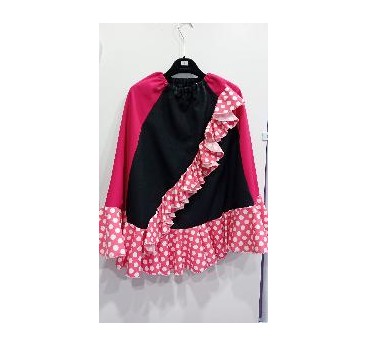 FALDA FLAMENCA NEGRA CON FUCSIA VOLANTE CRUZADO LUNARES T6