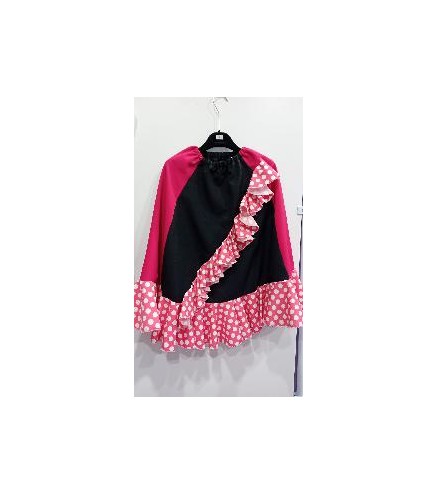 FALDA FLAMENCA NEGRA CON FUCSIA VOLANTE CRUZADO LUNARES T6