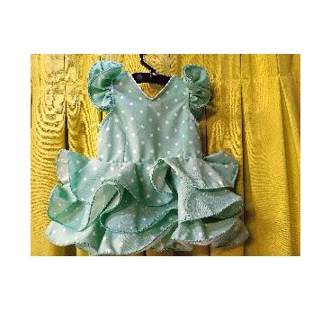 VESTIDO FLAMENCA VERDE AGUA CON LUNAR BLANCO T-20