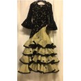 VESTIDO NEGRO BORDADO FLORES 4 VOLANTES T-44