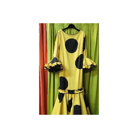 VESTIDO PASION AMARILLO CON LUNAR GALLETA NEGRO T 42