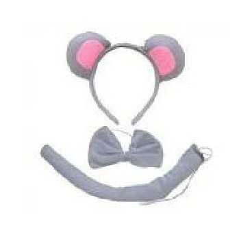 CONJUNTO DIADEMA PAJARITA Y COLA  MICKEIY GRIS