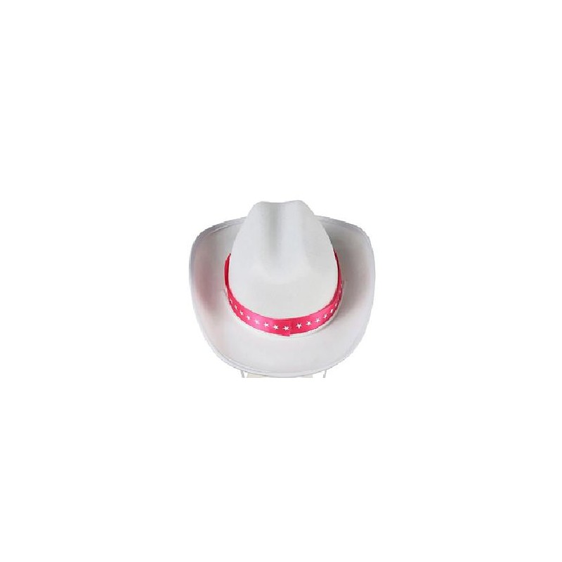 SOMBRERO FIELTRO VAQUERO BLANCO CON CINTA ROSA INFANTIL