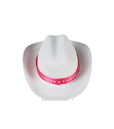 SOMBRERO FIELTRO VAQUERO BLANCO CON CINTA ROSA INFANTIL