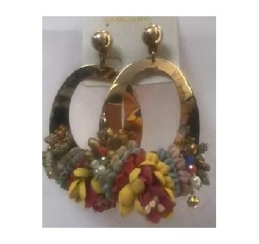 PENDIENTES ELIPTICO DORADO CON FLORES DE COLORES