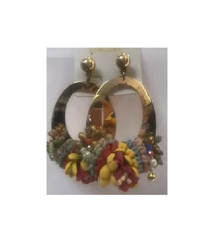 PENDIENTES ELIPTICO DORADO CON FLORES DE COLORES