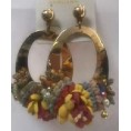 PENDIENTES ELIPTICO DORADO CON FLORES DE COLORES