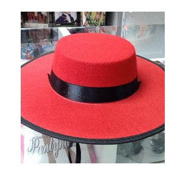 SOMBRERO CORDOBES FIELTRO ROJO BORDE NEGRO