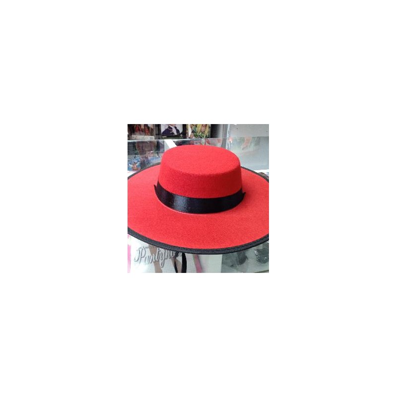 SOMBRERO CORDOBES FIELTRO ROJO BORDE NEGRO