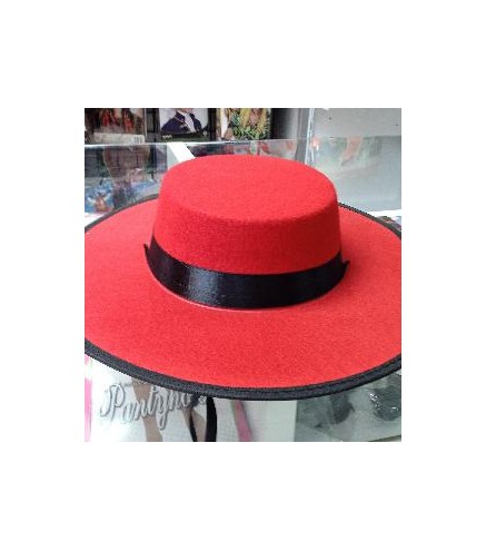 SOMBRERO CORDOBES FIELTRO ROJO BORDE NEGRO