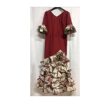 VESTIDO FLAMENCO GRANATE ESTAMPADO SEIS VOLANTES T-42