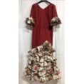 VESTIDO FLAMENCO GRANATE ESTAMPADO SEIS VOLANTES T-42