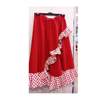 FALDA FLAMENCA ROJA  2 VOLANTES DIAGONAL T-XL