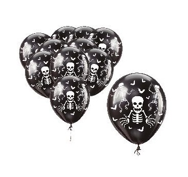 -BOLSA 10 GLOBOS NEGROS ESQUELETOS