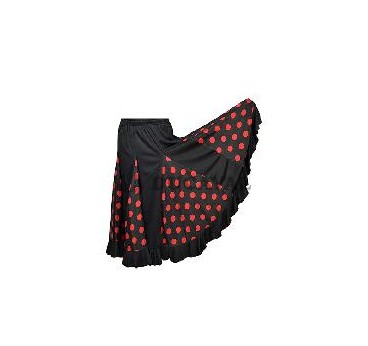 -FALDA FLAMENCA NEGRA CON GODETS ROJO S